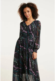 Smashed Lemon 24752 elegant chiffon jurk met dierenprint | Zwart