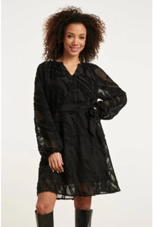 Smashed Lemon 24765 e chiffon jurk met dierenprint | Zwart