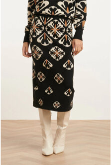 Smashed Lemon 24778 e gebreide rok met grafische bloemenprint | Zwart - XS