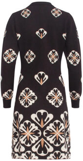Smashed Lemon 24779 e gebreide jurk met grafische bloemenprint | Zwart - XXXL