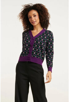 Smashed Lemon 24781 gebreide cardigan met retro print | Veelkleurig - XL