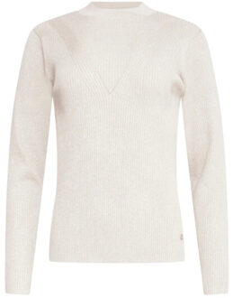 Smashed Lemon 24788 zandkleurige geribde coltrui met lurex Beige - XXXL