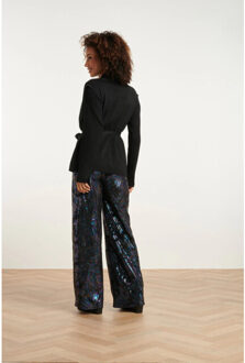 Smashed Lemon 24789 e geribde mouwloze cardigan met lurex | Zwart - XL