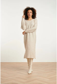 Smashed Lemon 24796 lange gebreide jurk met grafisch detail | Ecru