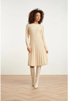 Smashed Lemon 24797 lange gebreide jurk met grafische lijnstructuur Beige - XXL