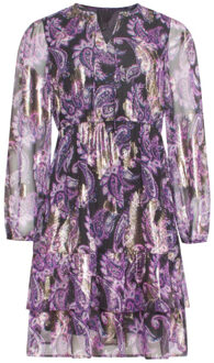 Smashed Lemon 24802 paarse paisley jurk met en jacquard | Zwart