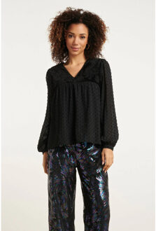 Smashed Lemon 24806 e elegante gestippeld chiffon top | Zwart