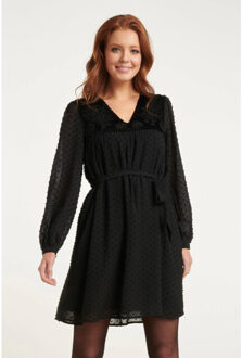 Smashed Lemon 24807 e elegante gestippeld chiffon jurk | Zwart - M