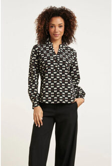 Smashed Lemon 24820 grafisch geprint travel kwaliteit blouse | Zwart - M