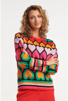 Smashed Lemon 24900 multi gebriede top met hartjesprint | Veelkleurig - XXXL