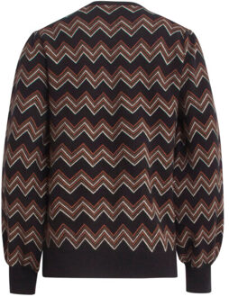 Smashed Lemon 24901 multicolour zigzagprint gebreide top | Zwart - XS