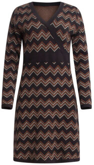 Smashed Lemon 24902 multicolour gebreide zigzagprint gebreide jurk | Zwart - XL