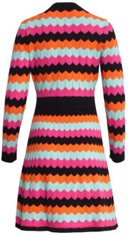 Smashed Lemon 24913 v-hals zigzag gestreept gebreid jurk | Veelkleurig - M