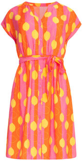 Smashed Lemon 25000 v-hals korte jurk met citroenstrepen print | Veelkleurig - XL