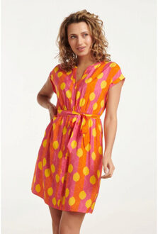 Smashed Lemon 25000 v-hals korte jurk met citroenstrepen print | Veelkleurig