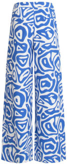 Smashed Lemon 25004 wijde broek met te abstracte print | Blauw