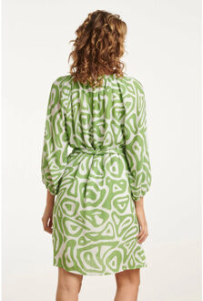 Smashed Lemon 25005 crinkle jurk met lichtte abstracte print | Groen