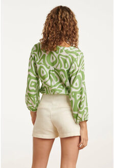 Smashed Lemon 25006 crinkle top met lichtte abstracte print | Groen