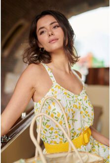 Smashed Lemon 25011 midi strappy jurk met citroenprint | Wit - XXL
