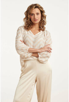 Smashed Lemon 25013 zachtevloeiende 3/4 mouw top met zigzag print | Wit - XS