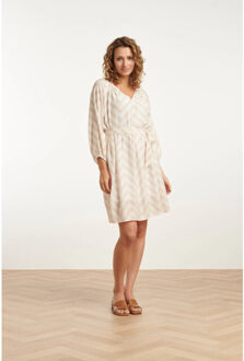 Smashed Lemon 25014 zachtevloeiende 3/4 mouw jurk met zigzag print | Wit - XXL