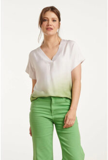 Smashed Lemon 25023 loose fit v-paneel top met ombre print | Wit