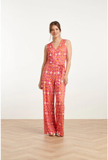 Smashed Lemon 25025 v-hals jumpsuit met grafische fruitprint | Roze - XL