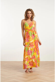 Smashed Lemon 25029 felgede maxi jurk met bloemenprint | Veelkleurig - XL