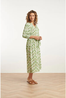 Smashed Lemon 25032 v-hals midi jurk met slangenprint | Wit - XL