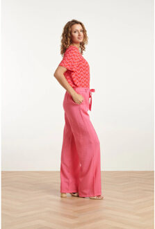 Smashed Lemon 25040 stretchy rondhals top met schelpprint | Rood - XXXL