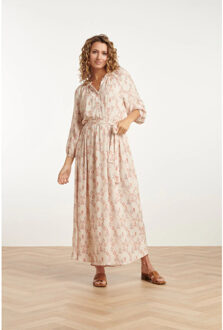 Smashed Lemon 25042 lichte maxi jurk met v-halsaztec print-nude tinten | Beige - XS