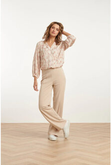 Smashed Lemon 25043 v-hals blouse met aztec printnude tinten | Beige - 4XL