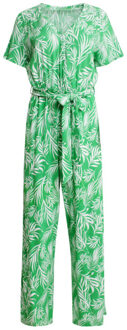 Smashed Lemon 25046 stretch jumpsuit met v-halsbladprint | Groen - XS