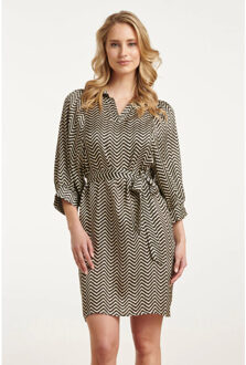 Smashed Lemon 25048 korte satijn jurk met zigzagprint | Wit - XL