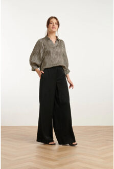 Smashed Lemon 25049 zigzag print top met kraag3/4 puff mouwen | Wit - S