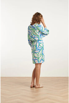 Smashed Lemon 25052 korte jurk met kraaggrafisch bloemenprintcobalt | Blauw - XXXL