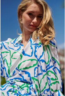 Smashed Lemon 25053 te top met v-halskobalt bloemenprint | Blauw