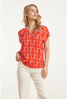 Smashed Lemon 25055 top met v-halspalmprint | Veelkleurig - XS