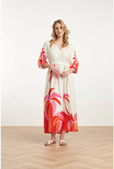 Smashed Lemon 25058 off white flowy maxi jurk met helder palm print | Veelkleurig - S