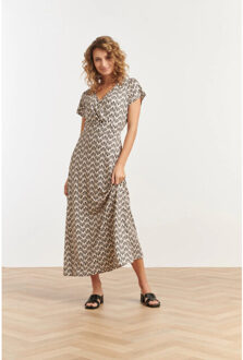 Smashed Lemon 25063 e schelpenprint maxi-jurk | Wit - XXXL