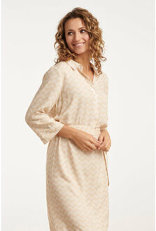 Smashed Lemon 25065 midi jurk met schelpenprint | Beige - XL
