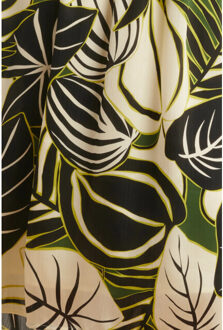 Smashed Lemon 25070 leaf print chiffon midi jurk | Groen - XXXL