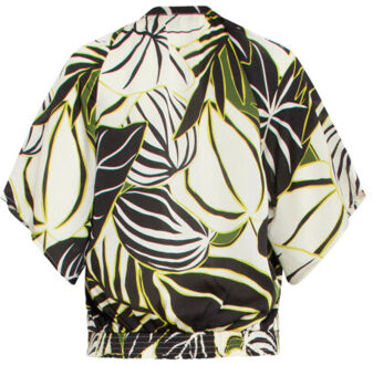 Smashed Lemon 25071 leaf print chiffon top met v-halsflared mouwen | Groen - XS