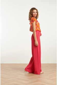 Smashed Lemon 25074 chiffon frilly top met aztec print | Oranje - S