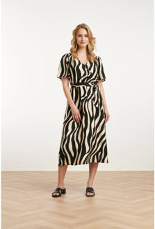 Smashed Lemon 25077 midi jurk met zebrastijl print | Wit