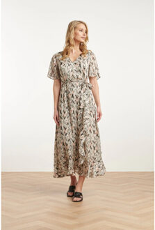 Smashed Lemon 25078 chiffon overlap maxi jurk met , graphic print | Wit - XS