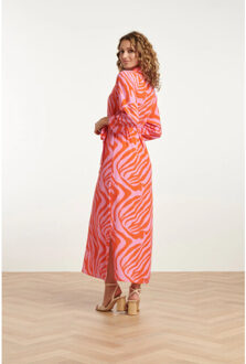 Smashed Lemon 25086 summer maxi shirt jurk met dierenprint | Roze - XS