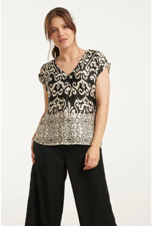 Smashed Lemon 25088 -te satijnen top met ornamentenprint | Wit - XS