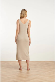 Smashed Lemon 25106 lurex gebreide strappy midi-jurk | Beige - XXL
