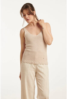 Smashed Lemon 25107 e gebreide strappy top met scallop rand | Beige - XL
